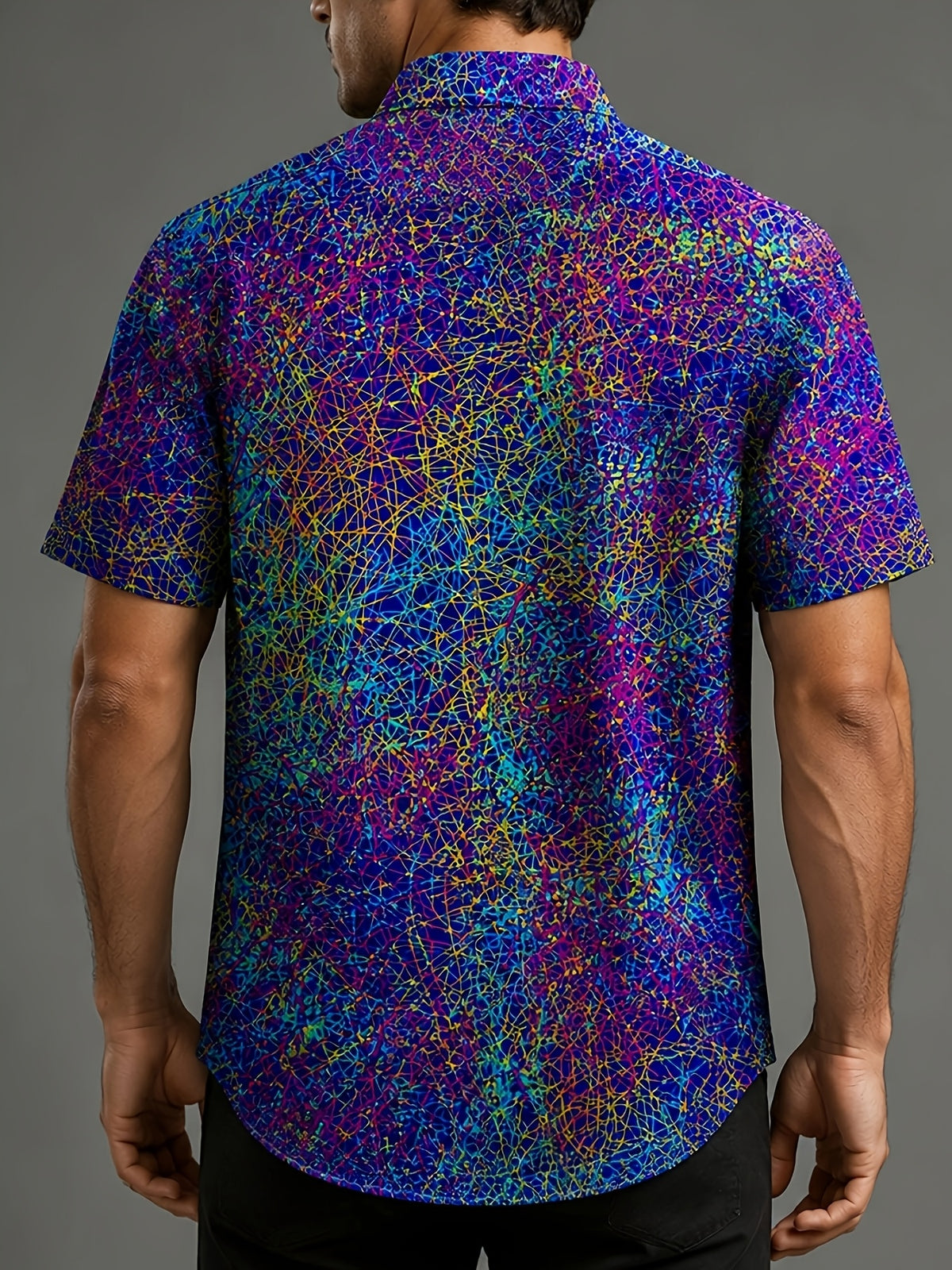 Vintage Abstract Art Print Men'S Short Sleeve Shirt - Mixed colors