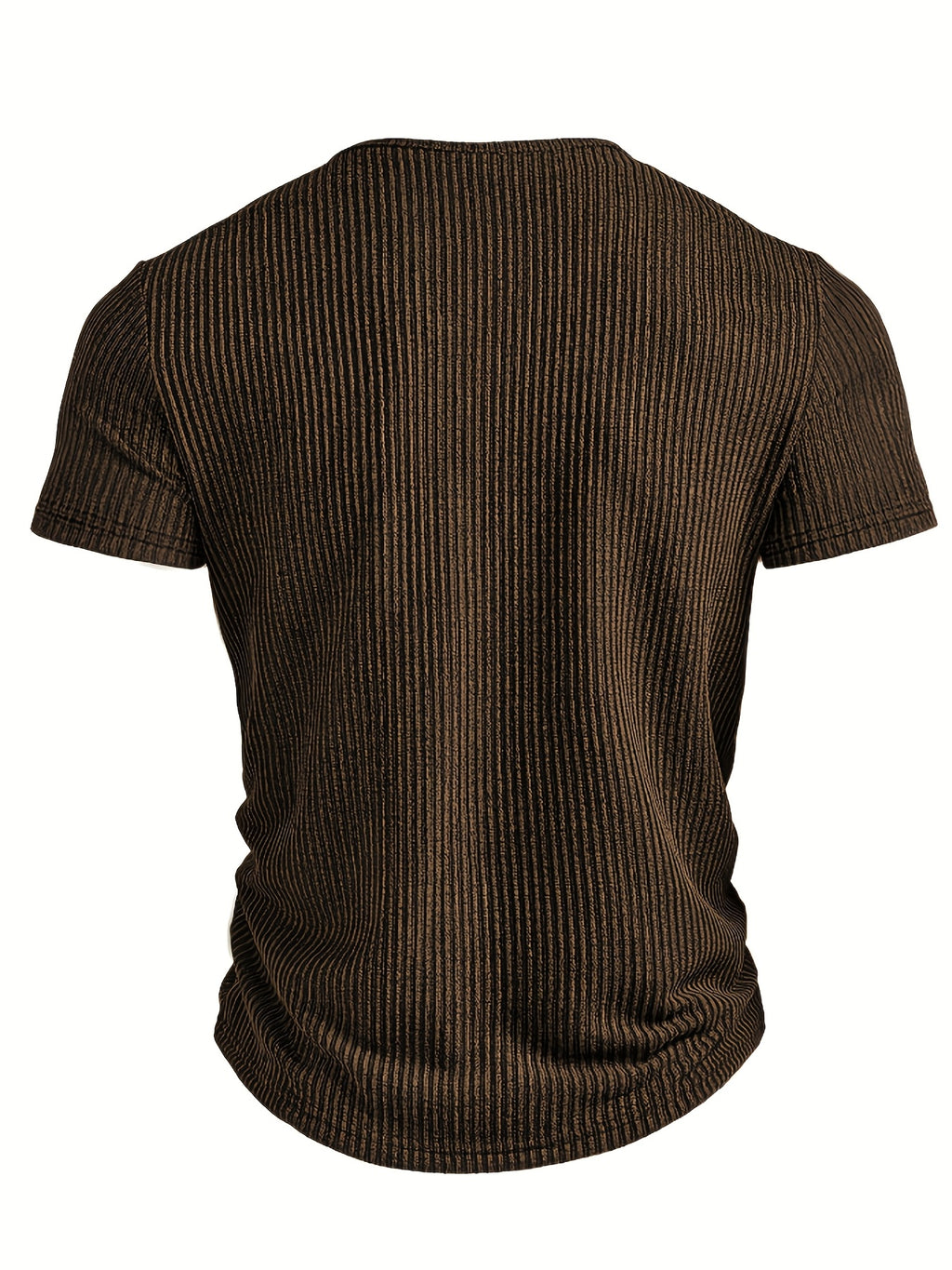 Josh Mei Product Selection Business Casual Men's Henley Short Sleeve Vertical Striped Textured Lightweight Breathable Top Outdoor Street Trendy Daily Commute Underwear Shirt - Coffee Color