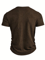 Josh Mei Product Selection Business Casual Men's Henley Short Sleeve Vertical Striped Textured Lightweight Breathable Top Outdoor Street Trendy Daily Commute Underwear Shirt - Coffee Color