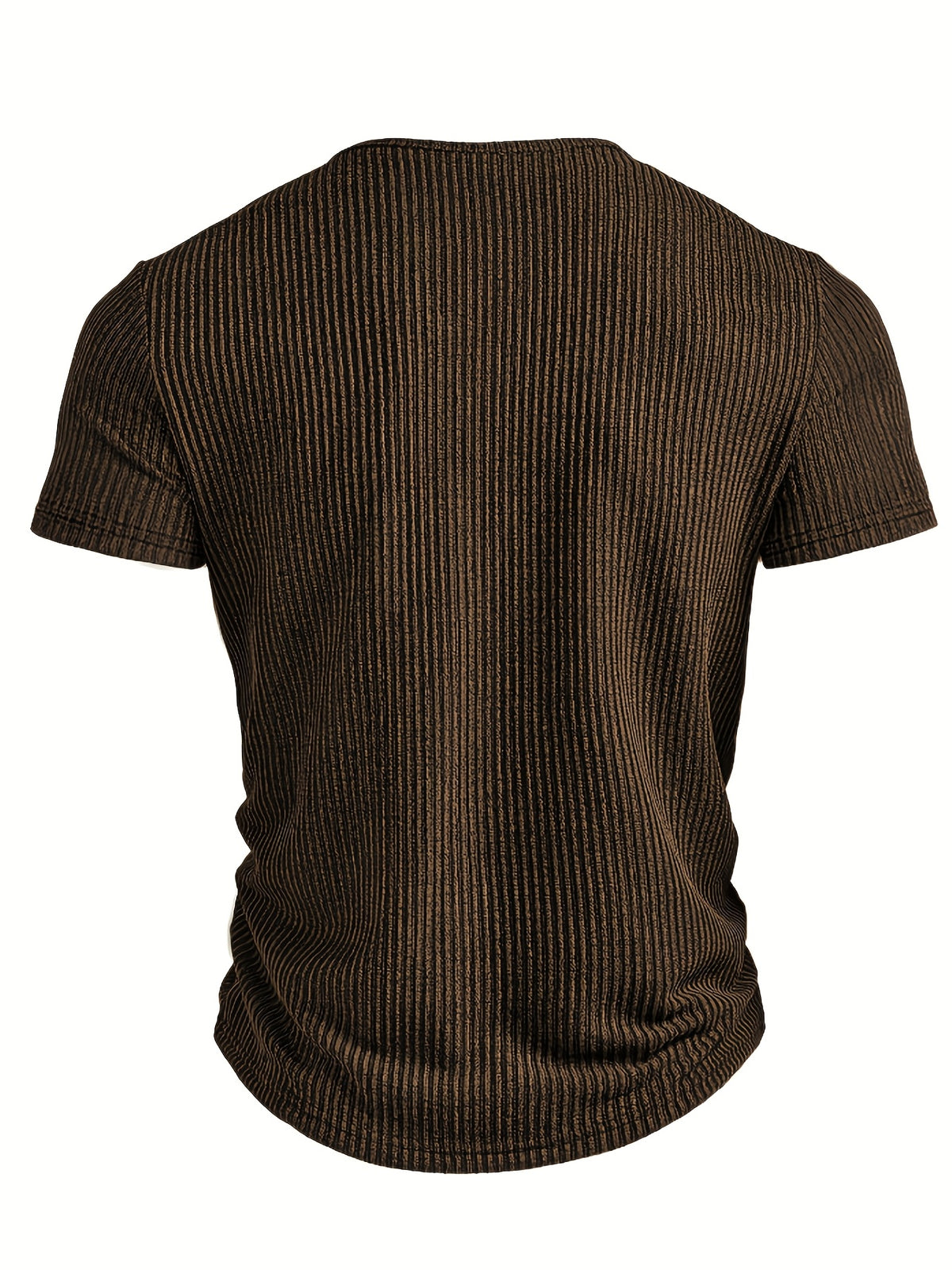 Josh Mei Product Selection Business Casual Men's Henley Short Sleeve Vertical Striped Textured Lightweight Breathable Top Outdoor Street Trendy Daily Commute Underwear Shirt - Coffee Color