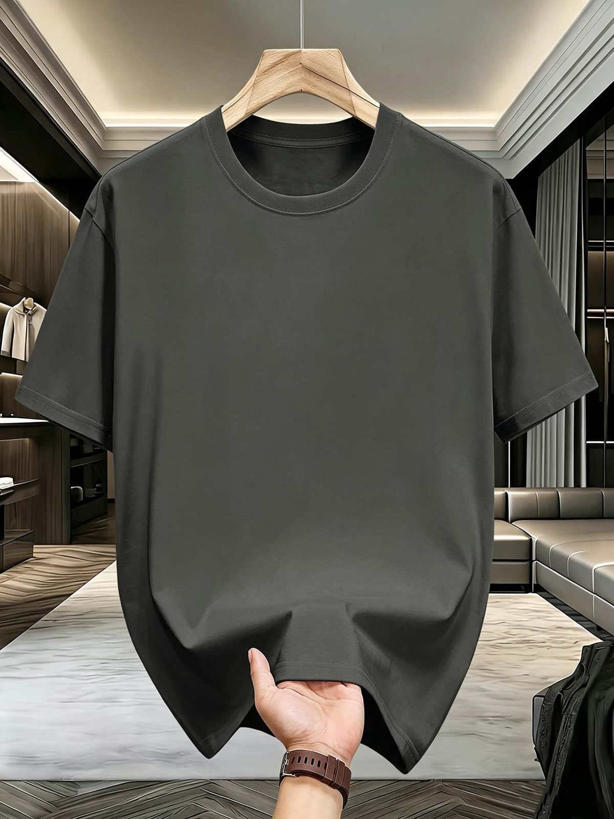 Men's Pure Cotton T-shirt, Printed with a Hawaiian Coast Surfboard Pattern, Is Stylish, Casual, Breathable, and Versatile, Making It a Unique Short-sleeved Top Suitable for Casual Attire in the Summer - Dark Gray