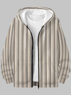 Men's Autumn/Winter Zip-Up Hooded Sweatshirt with Light Wood Grain Vertical Stripe Grille Panel Print, Casual and Versatile Top - Mixed colors