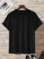 Men's Casual T-Shirt, Featuring a Silhouette Print of an Airplane Runway. The Design Is in Black And White, Evoking a Sense of Heading Towards a Distant Place. It Has a Regular Fit And Is Highly Versatile for Daily Wear - Black