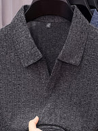 Men's Summer Lapel Polo Shirt, Slim Fit Straight Cut, Highly Forgiving Fit, Sculpts Waist and Abdominal Lines, Clean and Crisp Upper Body; Suitable for Various Occasions Including Daily Casual, Light Business Commuting, and Outdoor Outings - SINBOS - Deep Grey