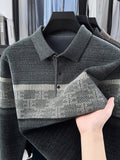 Men's Color-Block Knit Pullover, Casual Warm Autumn/Winter POLO Sweater - Dark Gray