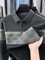 Men's Color-Block Knit Pullover, Casual Warm Autumn/Winter POLO Sweater - Dark Gray