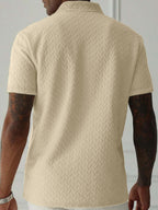 Men'S Summer Fashion Breathable Polo Shirt Short Sleeve, Easy Style, 3D Jacquard Texture Fabric, Vertical Texture Very Good, Zipper Collar Design, Easy Style Small Print Pattern And Zipper Details - Khaki