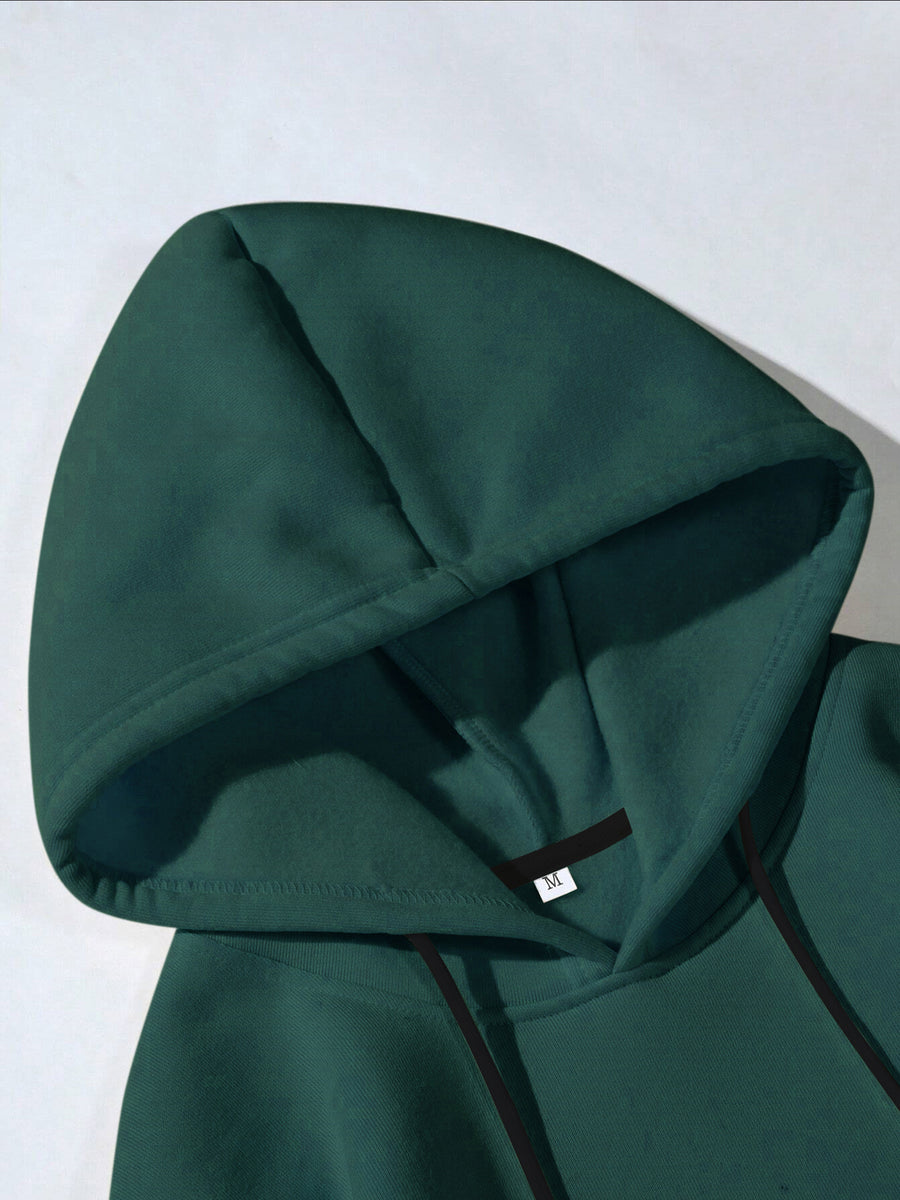 Men's Hooded Sweatshirt with Playing Card Print, Street Style Loose Fit Long Sleeve Pullover, Casual Sportswear Top - Dark Green
