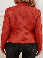 Plus Size Women'S Elegant Jacket - Soft Stretch Fabric, Metallic Zipper Design Spring/Autumn Outerwear - Brick Red