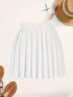Solid Color Versatile High-Waist Pleated Mini Skirt - Flattering And Stylish for Women - White