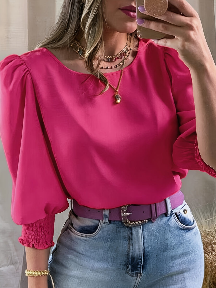 2503 Women's Casual Minimalist Solid Color Shirt Top - Rose Red