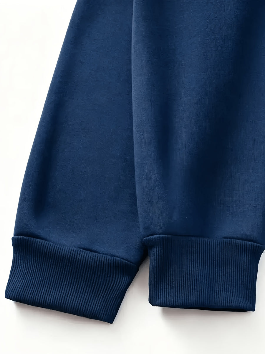 Men's Fashion Trendy Casual Solid Color Hooded Sweatshirt - Navy Color