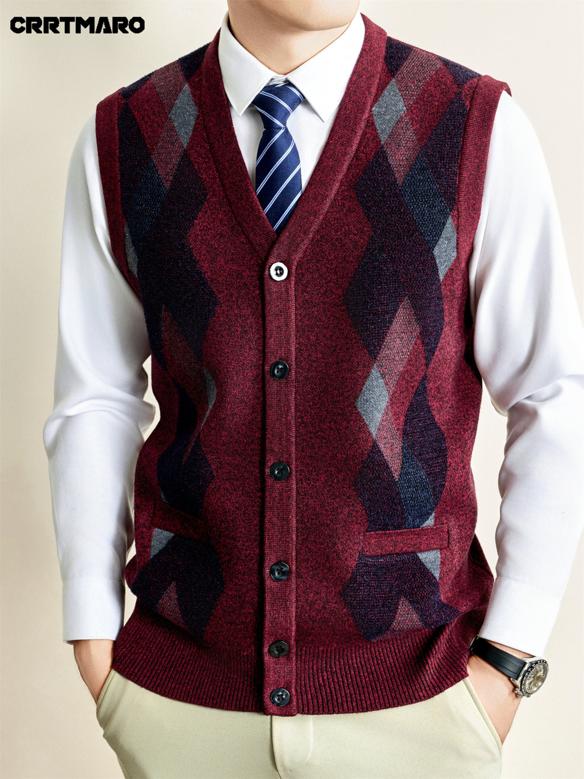 Men's Sweater Vest, Warm Casual Layering Top for Fall and Winter - Red