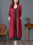 Spring And Autumn 2024 New Women'S Cardigan, a Stylish And Elegant Long Sweater Coat, Loose And Trendy Outerwear - Burgundy