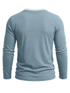 Autumn/Winter Cross-Border Men's Long Sleeve Crew Neck 2-in-1 Look Henley Shirt European and American Men's Pullover Base Layer T-shirt - Light Blue