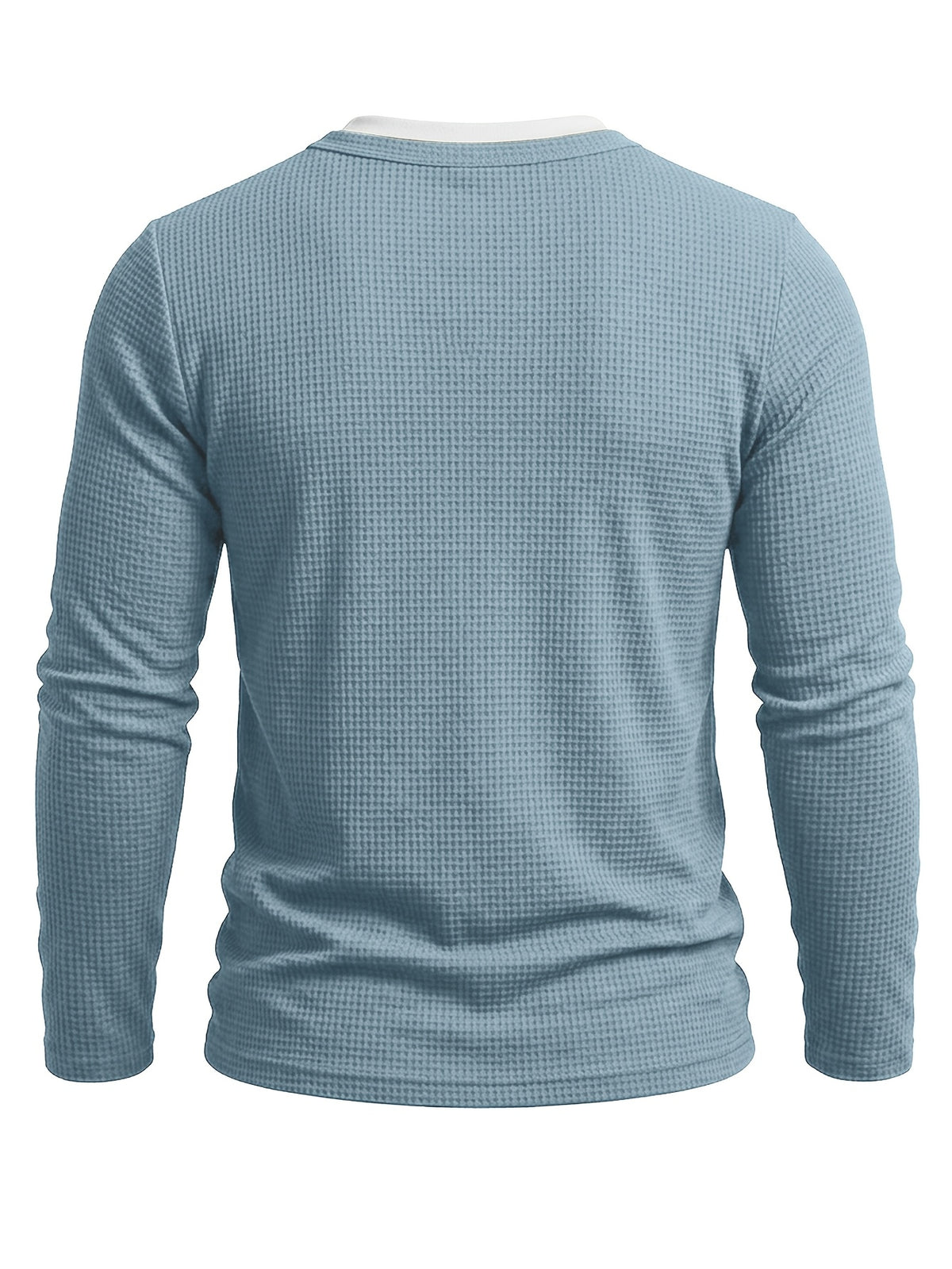Autumn/Winter Cross-Border Men's Long Sleeve Crew Neck 2-in-1 Look Henley Shirt European and American Men's Pullover Base Layer T-shirt - Light Blue