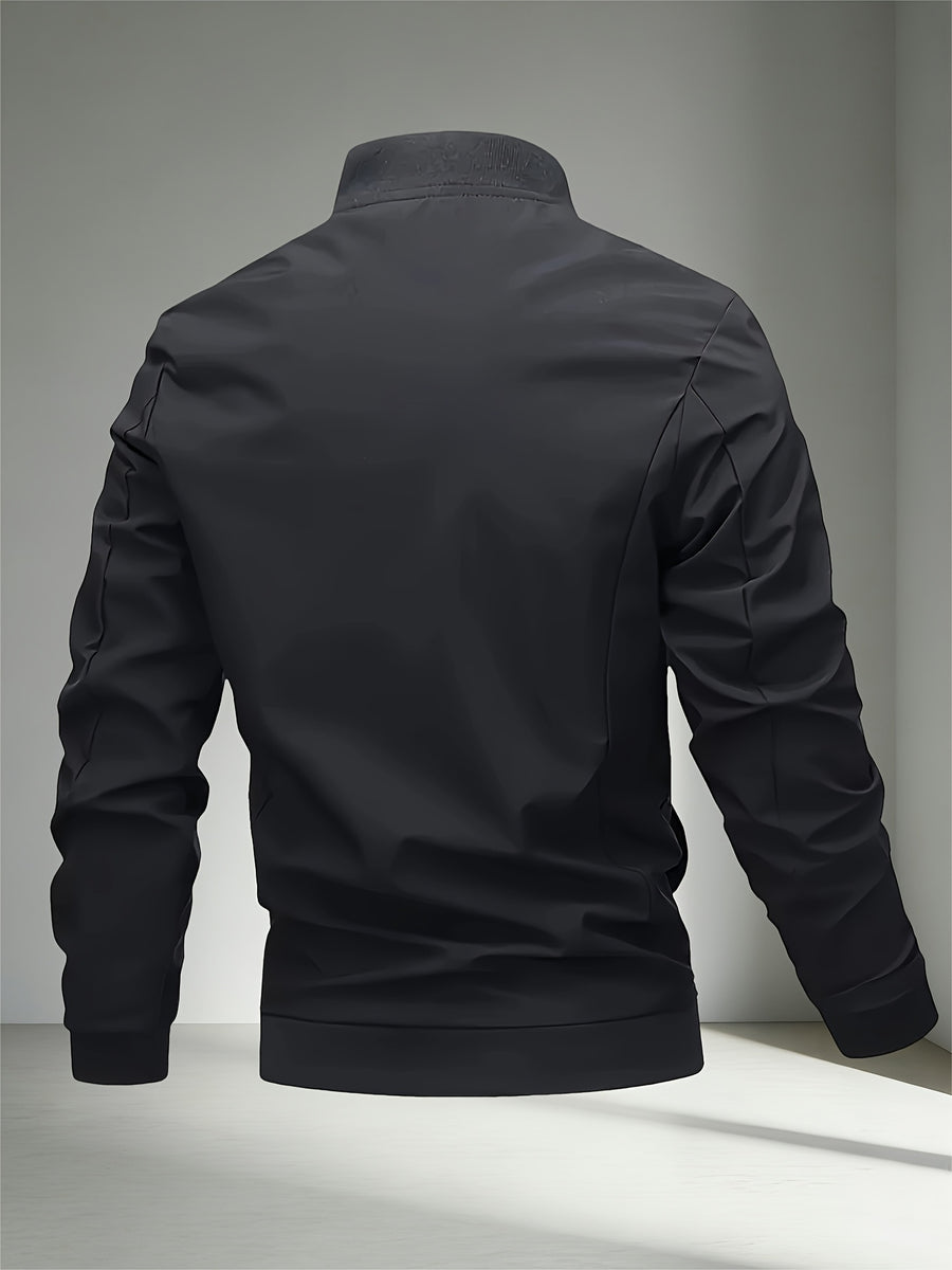 2026 New Men's Casual Windproof Jacket - A Must-Have for Stylish Men, Lightweight for Spring and Autumn, Full Zip Closure with Letter Embroidery, Casual Pilot Jacket Baseball Jacket, Fashionable and Versatile Streetwear Trend, Suitable for Outdoor - Classic Black