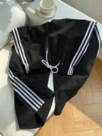 Reading Week Apparel, Back-to- Season, One Pair of 2026 Spring/Summer New Style Casual Sporty Fashionable Comfortable and Beautiful Women's Long Pants with Contrast Color and Drawstring Waist, Suitable as a Holiday Gift for Women's Clothing - Black+White
