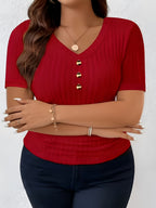 European and American Women's Fashion T-Shirt - Burgundy