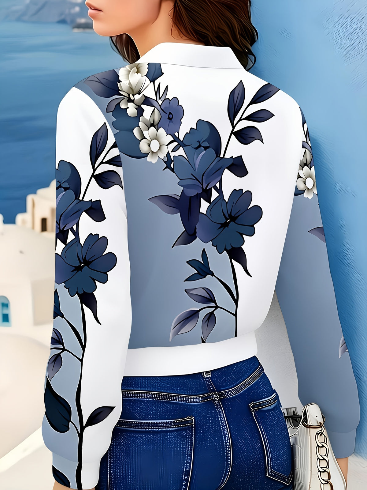 Women's Fashion Printed Cropped Baseball Jacket Casual Zipper Cardigan Top All-Over Print Outerwear - Mixed colors