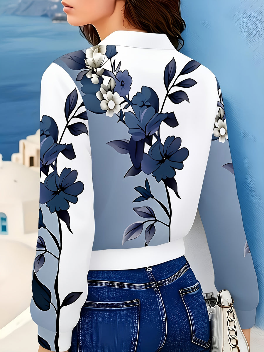 Women's Fashion Printed Cropped Baseball Jacket Casual Zipper Cardigan Top All-Over Print Outerwear - Mixed colors