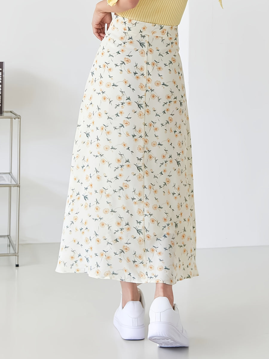 1pc Cute Fashion Casual Floral Print Skirt, Suitable for Vacation Outing And Dates - Milky