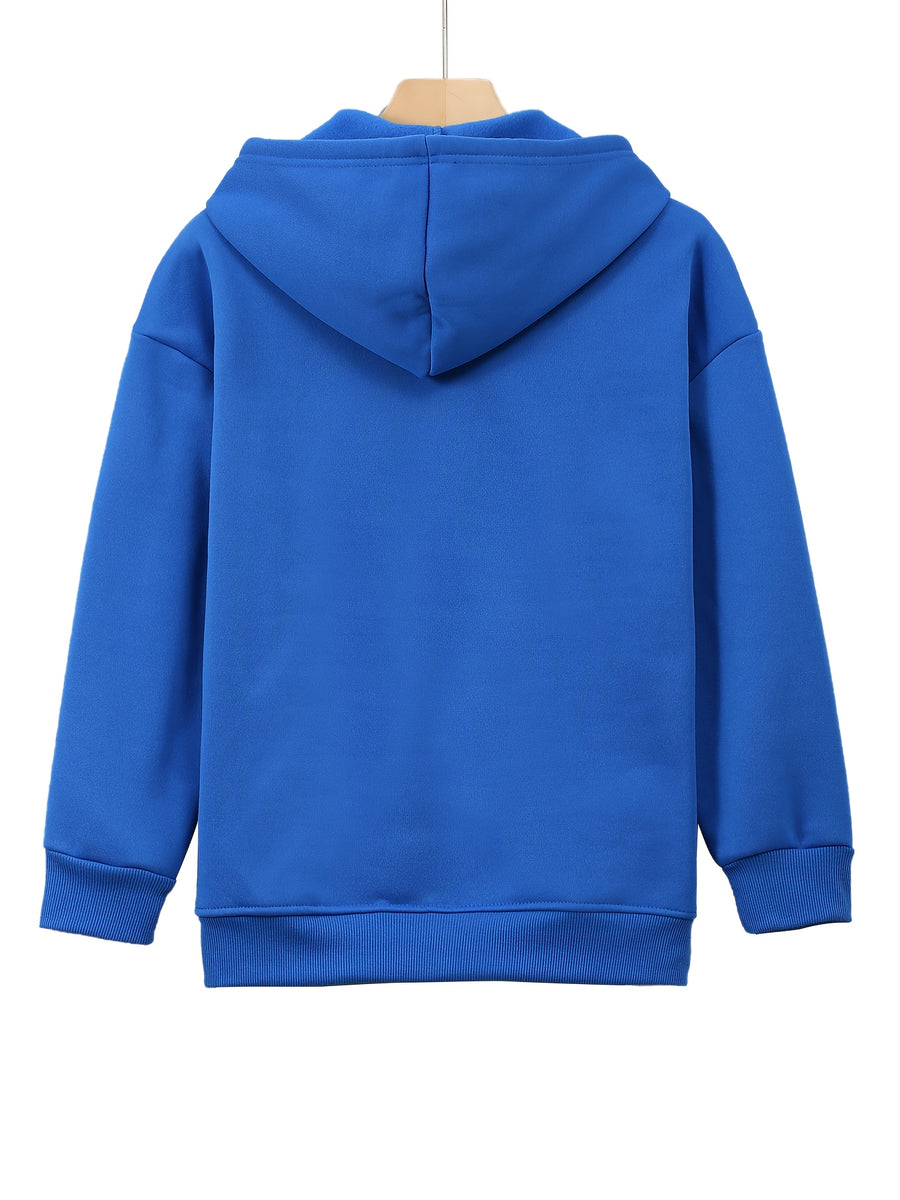 American Casual Style Women's Sweatshirt with Letter Print, Casual Zip-Up Hoodie in Loose Fit, Suitable for Autumn & Winter Wear - Multicolor-Blue