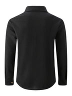 Men'S Waffle Knit Long Sleeve Button-Up Shirt, Casual Lapel Workwear with Chest Pocket, Lightweight And Breathable Daily Top, Autumn Menswear - Black