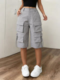 Women'S Fashion Multi-Functional Street Cargo Shorts, Multi-Pocket Design for Walking, Shopping, Parties - Light Grey