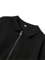 Men'S Waffle Texture Lapel Jacket - Minimalist Letter Print - Premium Texture And Layered Feel - Soft, Breathable, Comfortable, Versatile - Functional Pockets for Storage - Ideal for Business Commute, Casual Wear, And Travel - Black