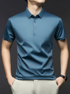 NERO POLO Summer Middle-Aged Men'S Short-Sleeved T-Shirt with Mulberry Solid Color Lapel Polo Shirt Short-Sleeved T-Shirt Men - Blue