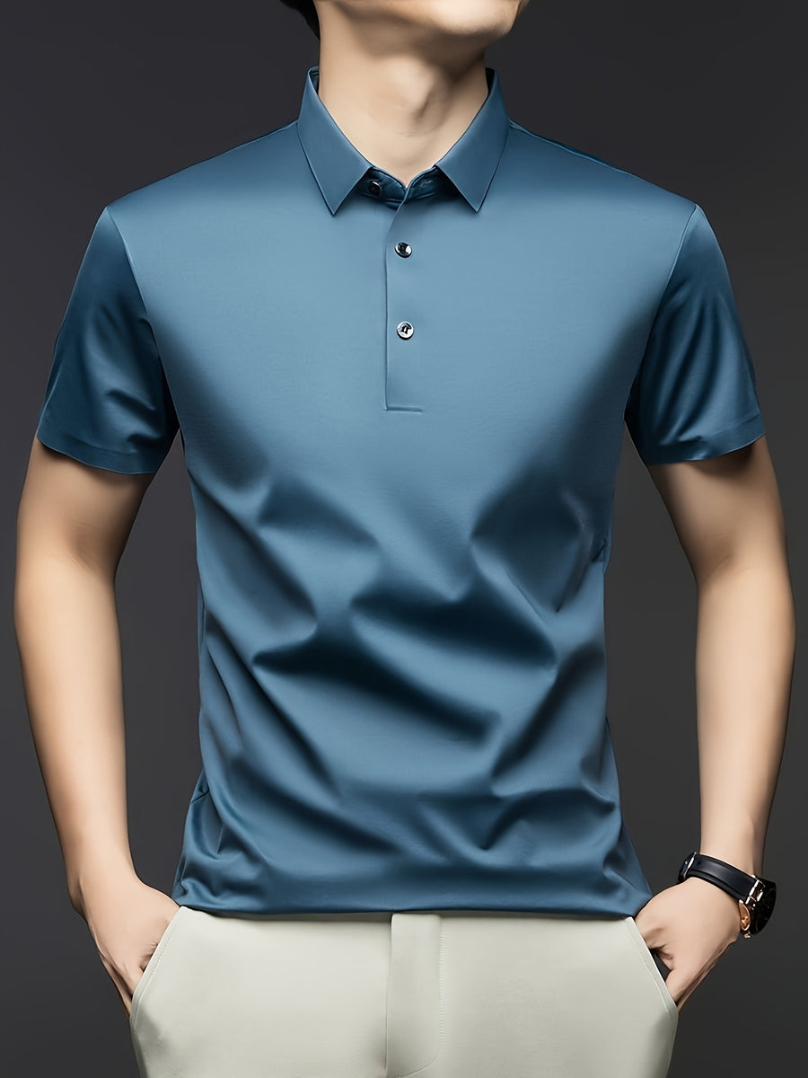 NERO POLO Summer Middle-Aged Men'S Short-Sleeved T-Shirt with Mulberry Solid Color Lapel Polo Shirt Short-Sleeved T-Shirt Men - Blue
