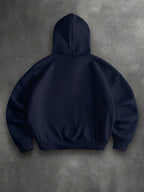 Men's Solid Color Drop Shoulder Zip-Up Sweatshirt, Double-Layer Hooded Sweatshirt Jacket, Long-Sleeve -Lined Jacket, Men's Zip-Up Cardigan for Spring/Autumn Casual Wear, Cropped Hooded Sweatshirt with Pockets and Drawstring, Suitable for Outings - navy blue 1