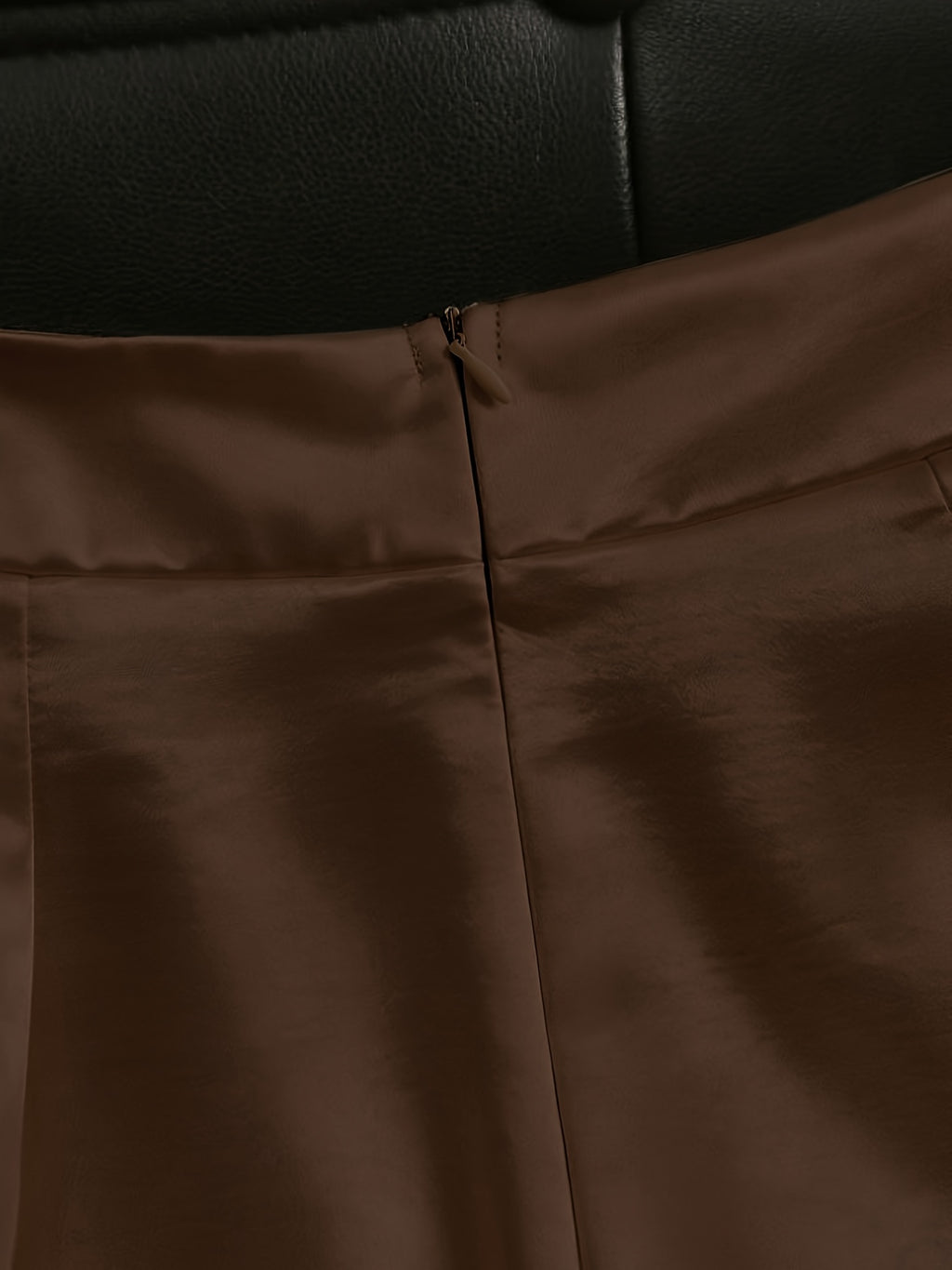 Women'S Fashion Commuter Satin Irregular Lace Bow Zipper Wide-Leg Long Pants - Coffee Color