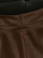 Women'S Fashion Commuter Satin Irregular Lace Bow Zipper Wide-Leg Long Pants - Coffee Color