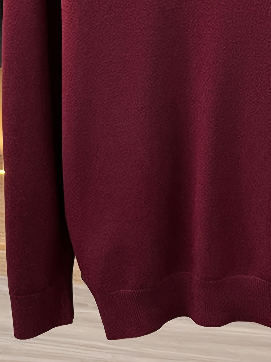 Men's Polo Collar Half-Zip Knit Sweater, Solid Color Minimalist Light Business Knit Pullover, Suitable for Spring, Autumn, and Early Winter, for Commuting and Casual Wear - SINBOS - Burgundy