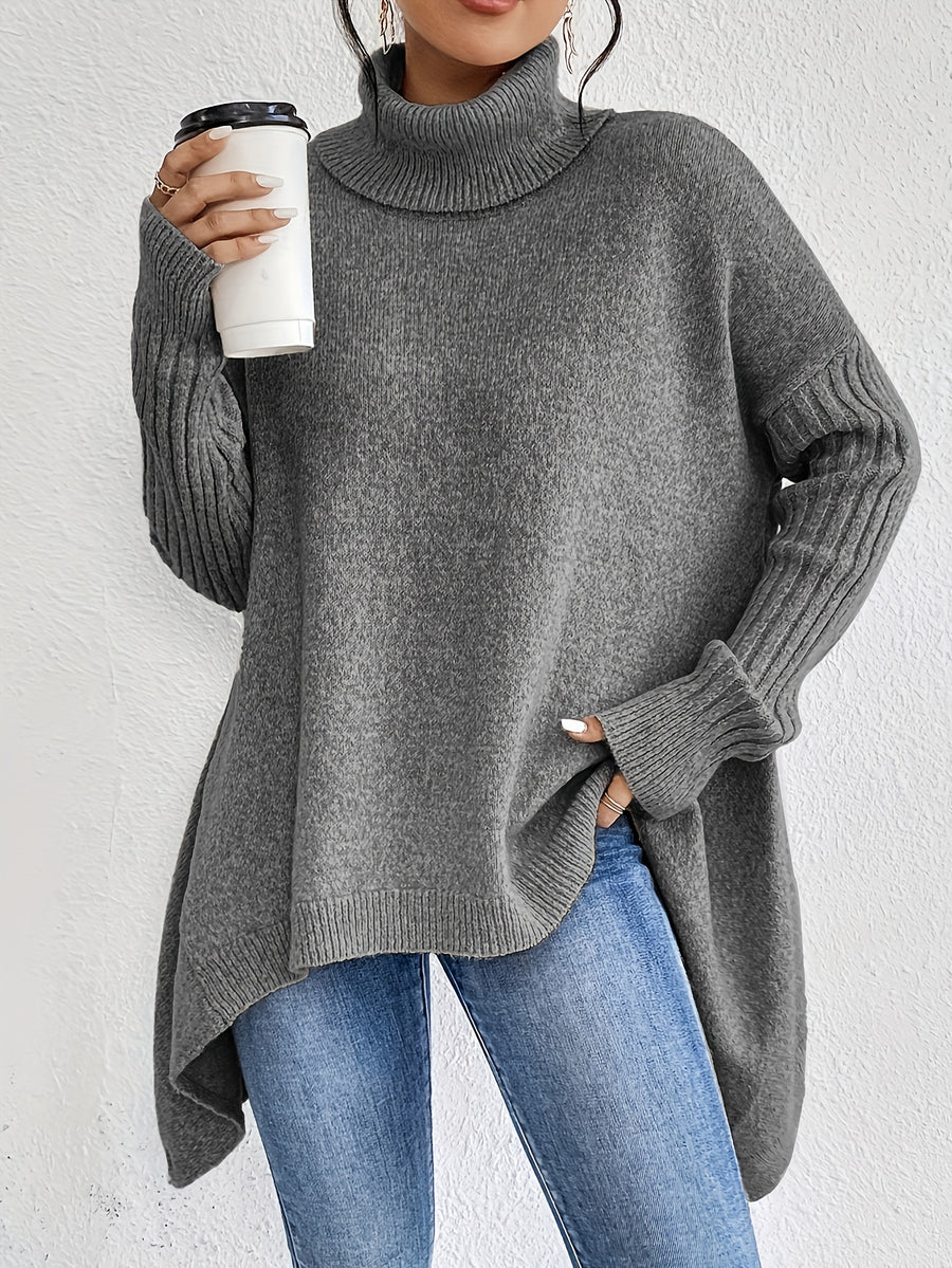New Autumn and Winter Women's Casual Long Sleeve High Neck Pullover - Grey White