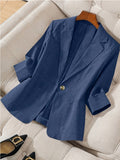 Women's Casual Work Jacket with Pockets for Summer - Blue Navy