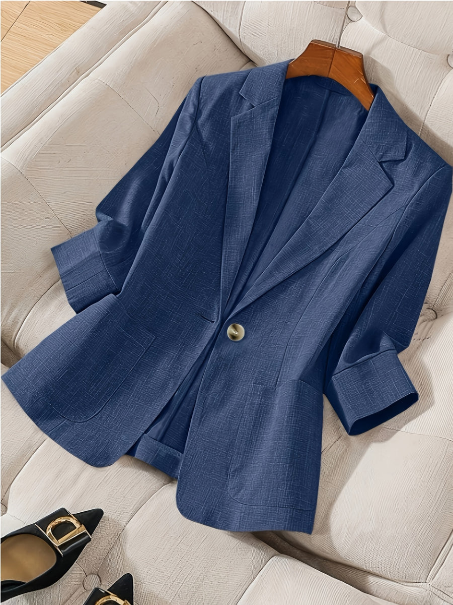 Women's Casual Work Jacket with Pockets for Summer - Blue Navy