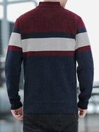 Men'S Autumn Winter Striped Contrasting Stand Up Collar, Thick Knit with Velvet, Zipper Jacket, Suitable for Autumn Winter Outdoor (Selected from Temujin) - Red