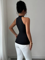 Women'S Stylish Lace Trim Halter Sexy Versatile Tank Top - Black