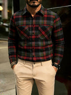 Men'S Casual Plaid Long Sleeve Shirt, Lapel Collar, Open Placket with Button Closure, Fashionable Double Pockets, Lightweight Breathable Fabric, Classic Checkered Pattern, Suitable for Spring Summer Daily Outing, Vacation, Camping, Commuting - Blue-violet