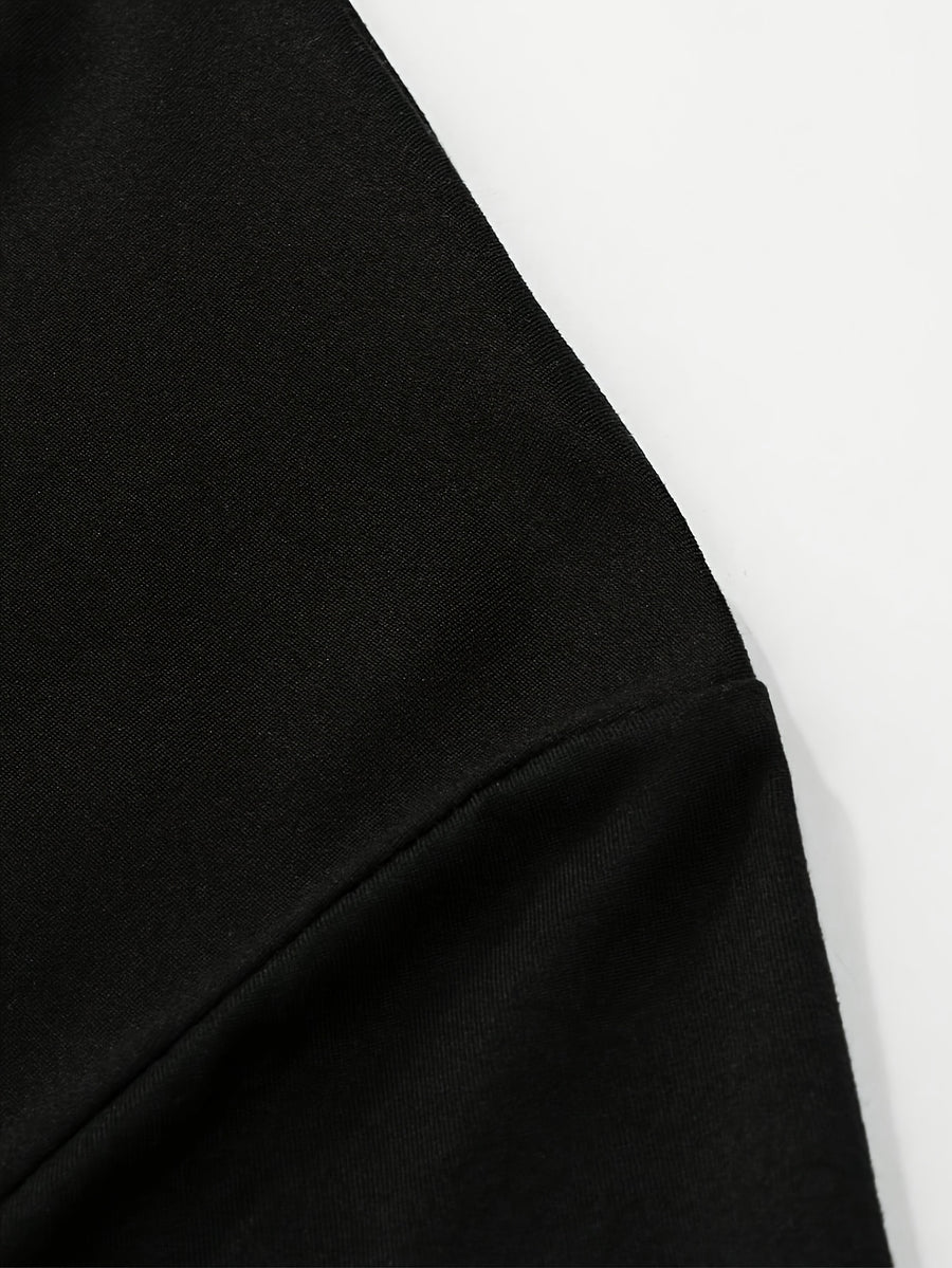 100% Men's V-neck Long-sleeve T-shirt, Men's Knitted Sweatshirt, Casual Sportswear Outdoor Top - Black