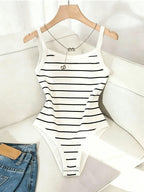 Women'S Casual Spicy Style One-Piece Top, Black And White Striped Square Neck Thin Strap Slim Fit Camisole, Suitable for Spring And Summer Dates And Street Wear - Mixed colors