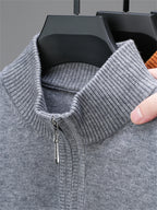 ZBZP Men's Solid Color Knit Sweater Half-Zip Stand Collar Pullover - Warm Winter Sweater Suitable for Fall/Winter, Casual Stand Collar Sweater for Office & Casual Attire, Basic Knitwear, Hand Washable Solid Color Sweater - Beige gray