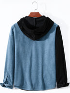 Men's Solid Color Patchwork Spring-Autumn Fashion Long-Sleeved Hooded Shirt Sweater Coat - Sky Blue