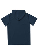 2pcs Men's Waffle Knit Short-Sleeve Hoodie with Kangaroo Pocket, Soft and Breathable Fabric, Multiple Color Options, Versatile, Simple, Stylish, and Casual for Daily Wear or Sports, a Great Choice for Holiday Gifts for Fathers, Partners, and Friends - Navy Blue + Orange Red