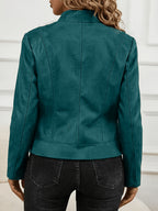 Plus Size Women'S Elegant Jacket - Soft Stretch Fabric, Metallic Zipper Design Spring/Autumn Outerwear - Dark Green