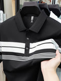 New Summer Men's Short-Sleeve T-Shirt, Wrinkle-Free Striped Loose-Fit Polo Shirt, Stylish and Versatile Casual Dad Fit Thin Shirt 26659 - Black