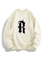 Men'S Crew Neck Sweatshirt, Spring And Autumn Printed Pullover Top, Youth Loose Casual Versatile Long Sleeve Base Shirt - Apricot